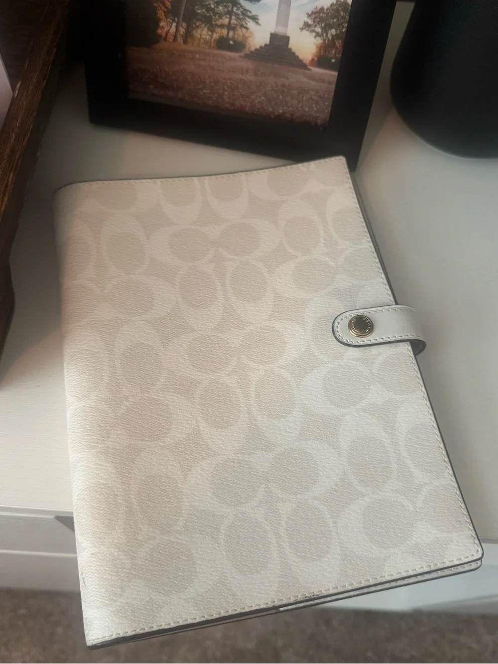Coach White/Chalk/Gold Notebook In Signature Canvas Agenda Calendar Cover